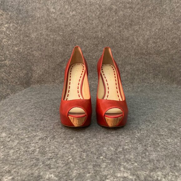 Enzo Angiolini EATANEN Women's Distressed Red Leather Heel Peep Toe Shoes - Picture 5 of 9